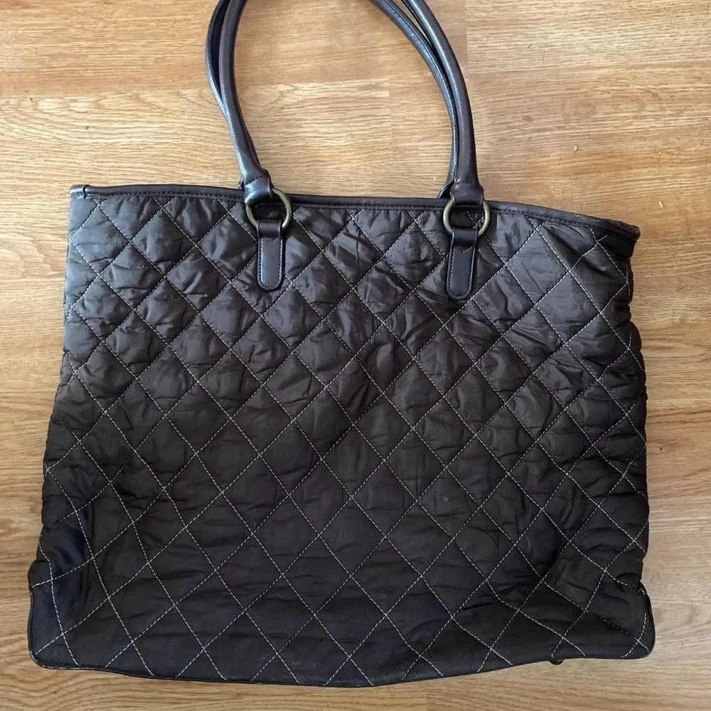 Old Navy Brown Quilted Tote Bag Open Top Shoulder Purse Casual Handbag